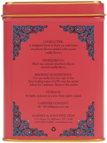 Harney & Sons Strawberry Vanilla, Flavored Black Tea, HT Line, 20 sachets