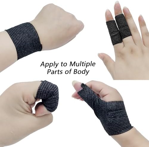 12 Pack Self Adhesive Bandage Wrap 2 Inches X 5 Yards Black Athletic Tape Non-Woven Breathable Elastic & Cohesive Bandage Wrap for Sports, Wrist, First Aid, Pets (12 Count)