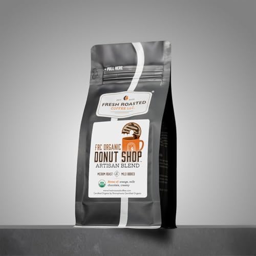 Fresh Roasted Coffee, Organic Donut Shop Whole Bean Coffee, Medium Roast, USDA Organic, Kosher, 12 oz