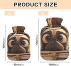 Hot Water Bottle with Soft Cover Bed Hand Feet Warmer Cute Pug Dog with Big Eyes Hot Water Bag for Menstrual Cramps Small