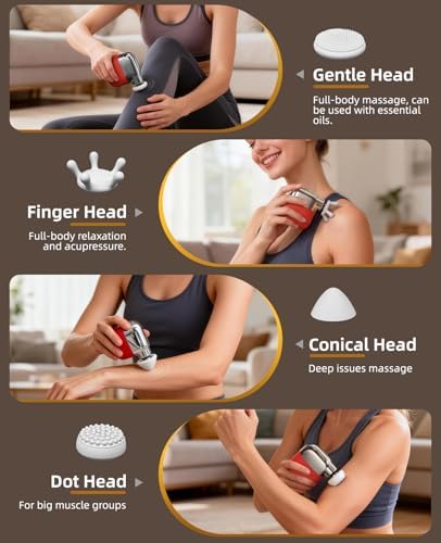 Mini Massage Gun, Pocket Sized Deep Tissue Percussion Muscle Massager, 0.4lb Ultra-Lightweight Portable Handheld Massage Gun for Travel, Gym, Office, 3 Speeds, 4 Heads, Red