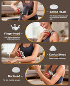 Mini Massage Gun, Pocket Sized Deep Tissue Percussion Muscle Massager, 0.4lb Ultra-Lightweight Portable Handheld Massage Gun for Travel, Gym, Office, 3 Speeds, 4 Heads, Red