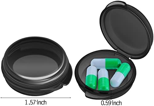 Patelai Small Pill Case Travel Pill Container Clear Mini Organizer Box Round Black Medicine Case Holder for Pocket Purse Briefcase Travel Medicine Cod Liver Oil Storage(6 Pack)