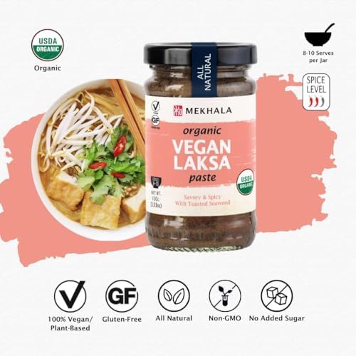 Mekhala Organic Singapore-Style Vegan Laksa Curry Cooking Paste. GLUTEN-FREE. NO ADDED SUGAR. No Heat (3.53oz)