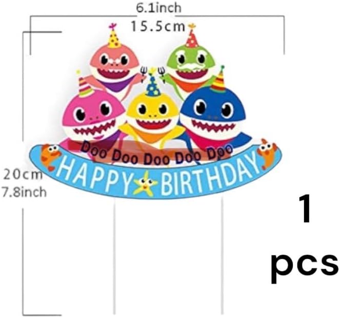 49Pcs Blue Shark Cupcake Decorations- 1 Happy Birthday Shark Cake Topper, 24pcs Shark Cupcake Toppers and 24pcs Cupcake Themed Cake Party Decoration for Birthday Party Supplies.