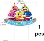 49Pcs Blue Shark Cupcake Decorations- 1 Happy Birthday Shark Cake Topper, 24pcs Shark Cupcake Toppers and 24pcs Cupcake Themed Cake Party Decoration for Birthday Party Supplies.