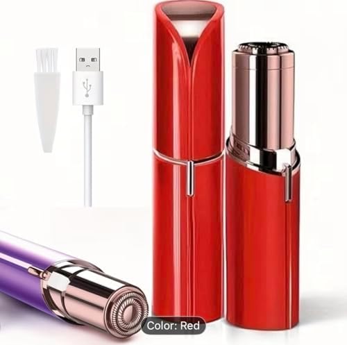 Facial Hair Removal for Women, Electric Rechargeable Facial Hair Remover for Face, Lip, Chin with 1 x Replacement Head and Cleaning Brush, Red
