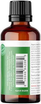 Viva Doria Lime Essential Oil, USDA Certified Organic Lime Oil, Redistilled, Sri-Lankan, 100% Pure, Natural Essential Oil, Undiluted, for Aromatherapy | Food Grade, 30 mL (1 Fluid Ounce)