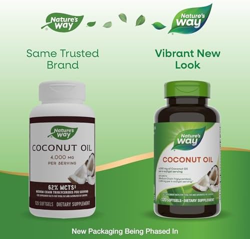Nature's Way Coconut Oil, 62% MCTs(1), Hexane Free, 120 Softgels (Packaging May Vary)