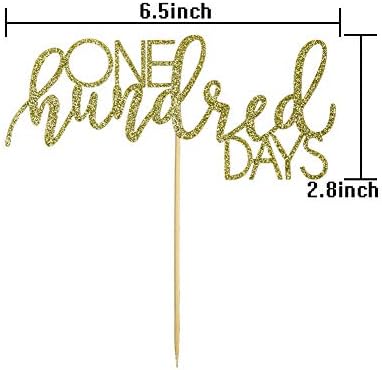 One Hundred Days Cake Topper - Happy 100 Days Cake Decors - Baby's Birthday Party Decorations & Supplies - Gold Glitter