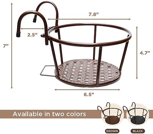 Iron Art Metal Railing Flower Pot Hanging Basket for Indoor Pot Holder Hanger 3 Pack Outdoor Plants Perfect for Porches and Patio Decor (Black)