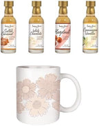 Fashion Street Cafe 4-pack Coffee Syrup Sampler Gift Set with Flower Ceramic Mug
