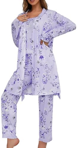 3-Piece Pajama Sets for Women 2025 Floral and Butterfly Print Pajama Set Nightwear Long Pants & Belted Robe