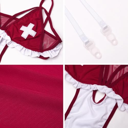 Sexy Nurse Costume Naughty Outfits Women Halloween Cosplay Lingerie Set with Garter Belt Fancy Nurse Roleplay Dress