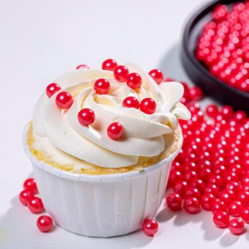 Red Sprinkles Edible Pearls,Cake Sprinkles 130g 4.6OZ,Cookie Sprinkles,Sugar Pearl, Edible Candy Pearls for Cake Cupcake Decorationg (7mm-Red)