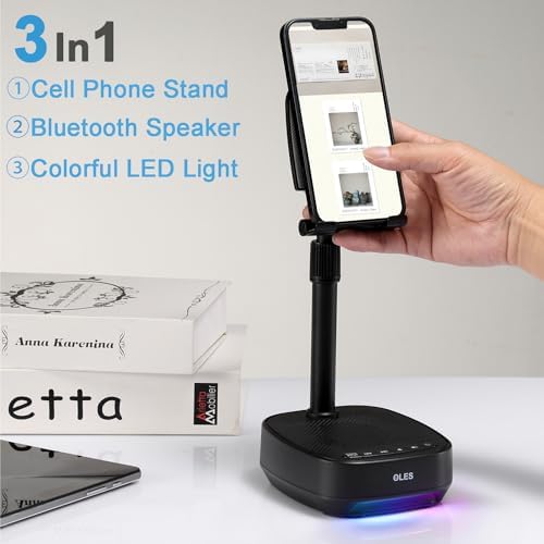 OLES Gifts for Men Women, Adjustable Cell Phone Stand with Wireless Bluetooth Speaker(7-11''Height), Unique Birthday Gifts for Dad Mom Him, Phone Holder Led Color Light for iPhone/Android/Tablets