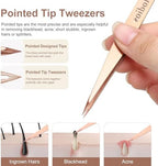 2-Pack Precision Tweezers for Eyebrows, Facial Hair, Ingrown Hair Removal, Professional Stainless Steel Eyebrow Tweezers for Women and Men, Tweezer Set with PU Travel Case