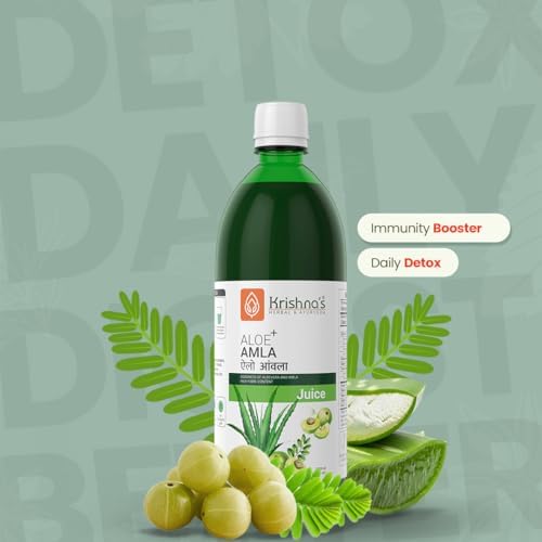 KRISHNA'S HERBAL & AYURVEDA Aloe Vera Amla Mix Juice - 1000 ml A Perfect Mix for Healthy Skin 1 l (Pack of 1) Green