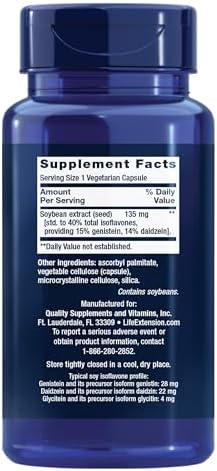 Life Extension Soy Isoflavones, Heart, Bone & Cellular Health Support for Post-menopausal Women, Gluten-Free, Non-GMO, Vegetarian, 30 Capsules