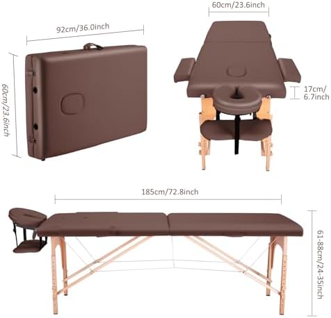 CHRUN Massage Table Portable Wide Massage Bed 84 Inches Spa Bed 2 Fold Table 9 Heigh Adjustable Carry Case Salon Bed Face Cradle Bed Brown