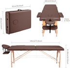 CHRUN Massage Table Portable Wide Massage Bed 84 Inches Spa Bed 2 Fold Table 9 Heigh Adjustable Carry Case Salon Bed Face Cradle Bed Brown