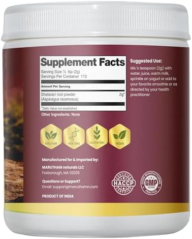 Shatavari Root Powder–100% Pure Asparagus racemosus, Traditional Adaptogenic Ayurvedic Herb for Women’s Vitality & Hormonal Balance, Finely Milled, Non GMO, 8 oz
