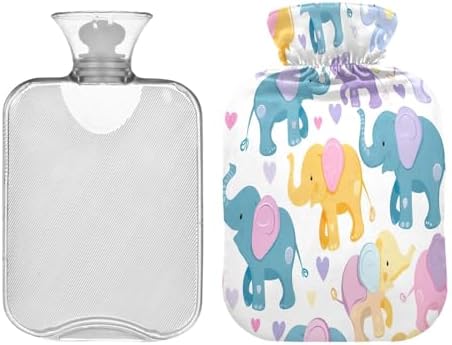Cartoon Elephants Hot Water Bottle with Soft Cover Large Hot Water Bag for Neck and Shoulder Pain Relief, Hot and Cold Compress, Hand Feet Warmer (2 Liter)