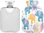 Cartoon Elephants Hot Water Bottle with Soft Cover Large Hot Water Bag for Neck and Shoulder Pain Relief, Hot and Cold Compress, Hand Feet Warmer (2 Liter)