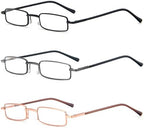 REAVEE 3 Pack Slim Pen Reading Glasses Small Tube Stylish Readers Women Men Spring Hinged with Portable Clip Case, Black Grey Gold 1.5
