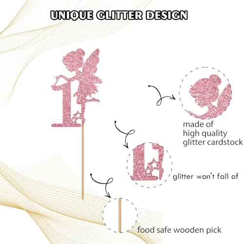 Rose Gold Fairy 1st Birthday Cake Topper - Garden Fairy Themed Decoration for 1st Anniversary/Girl's Birthday Party