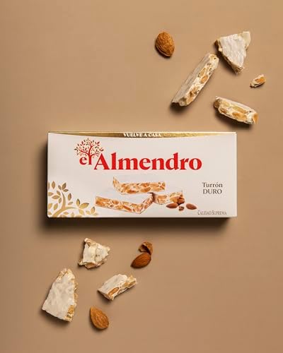 El Almendro Turrones, Turron Duro Nougat Christmas Candy, Crunchy Almond Torrone From Spain, Traditional Spanish Brittle Holiday Dessert, Gluten Free, 1 Box, 7.05 oz.