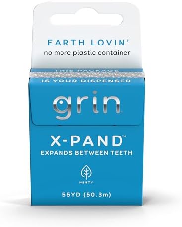 GRIN X-Pand Floss Box, Expands Between Teeth, 55 Yards (50.3m), Minty Flavor, Recyclable Packaging, 165 Feet of Strong Fine Dental Floss, No More Plastic Container, No Shredding or Breaking