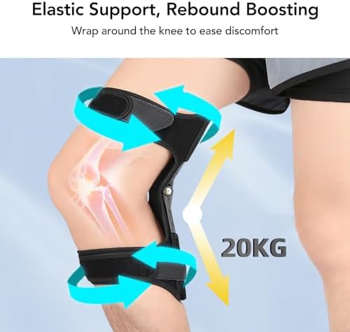 Brrnoo Knee Booster with 4 Springs, Non-slip Fabric Knee Brace Joint Support, Breathable Knee Brace, Patellar Support Gear for Climbing and Mountaineering