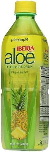 Iberia Aloe Vera Juice Drink with Pure Aloe Pulp, Pineapple, 16.9 Fl Oz (Pack of 8)