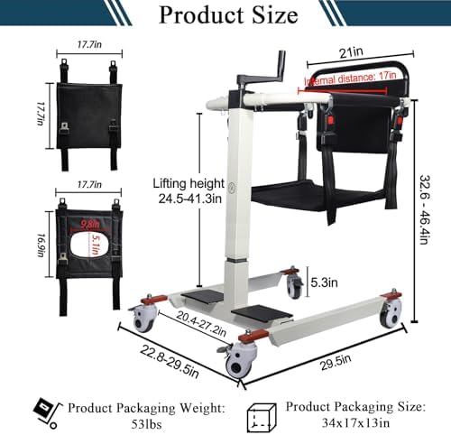 Patient Lift Transfer Chair, Patient Lift Wheelchair for Home, Portable Patient Lift for Car, Patient Lift Aid, Bathroom Wheelchairs Transfer Chairs for Seniors, 275lbs (Without Bedpan)