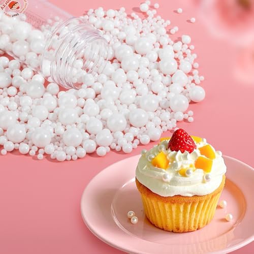 Edible White Pearl Sprinkles for Cake Decorating,130g,Edible Pearl Sugar Mix Size,Baking Candy Decorations,Cupcake Toppers,Cookie Donuts Ice Cream Dessert Decorating,Wedding Birthday Party Mother's Day Supplies