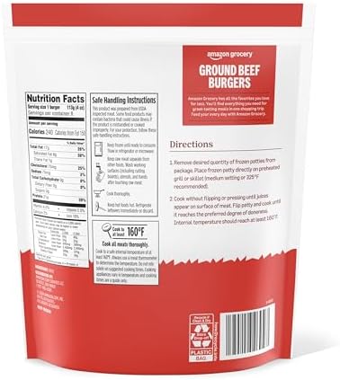 Amazon Grocery, Ground Beef Burgers, 85% Lean, 15% Fat, 32 Oz, 8 Ct, Frozen