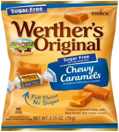 Werther's Original Sugar Free Variety Pack of 4 - One Bag of Each Flavor - Hard Caramels, Caramel Coffee, Caramel Chocolate, and Chewy Caramels