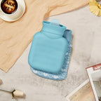 Amylove Mini Hot Water Bottle with Knitted Cover 320ml, Mother's Gift Water Bag for Women, Microwave Heating Bottle for Pain Relief Menstrual Cramps Travel(Blue)