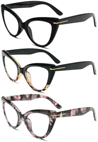 DXYXYO 3 Pack Retro Reading Glasses 1.25 for Women Oversized Cat Eye Blue Light Blocking Readers Magnification Vintange Fashion Cute Computer Eyeglasses