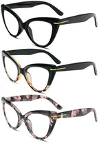 DXYXYO Oversized Cat Eye Reading Glasses Women Blue Light Blocking with Magnification 1.5 Vintage Fashion 3 Pack Anti Blue Retro Cute Computer Readers