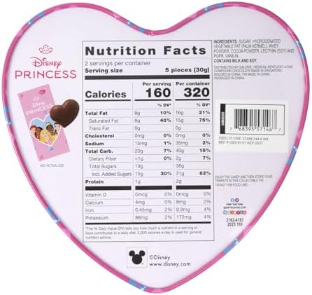 Disney Princess Heart Box, Individually Wrapped Chocolatey Hearts Inside, Valentine's Day Candy Gift, 2.12 Ounces