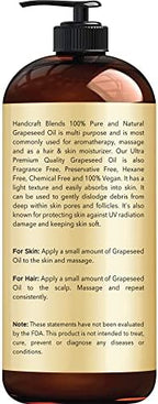 Handcraft Blends Grapeseed Oil | 100% Pure and Natural | Bath & Body Oil | Premium Grade Carrier Oil | Skin | Hair | Body | Massage | Cold-Pressed | Hexane-Free | 16 Fl Oz (Pack of 2)