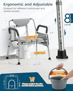 4 in 1 Heavy Duty Bedside Commode, Height Adjustable Adult Potty Chair, Shower Chair for Elderly, Disabled, Extra-Wide Seat, 350lbs Weight Capacity