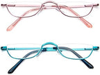 Half Reading Glasses,2 Pack Half Rim Metal Frame Glasses Spring Hinge Readers with Leather Pouch for Men and Women (Blue+Pink,1.50)