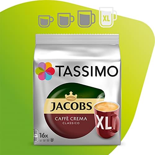 Tassimo Jacobs Caffè Crema XL, Rainforest Alliance Certified, 16 T-Discs
