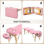 OmySalon Massage Table Portable Massage Bed, 84" x 24" 2-Fold Salon SPA Tattoo Bed Lash Table Height Adjustable with Carrying Bag, Face Cradle & Wooden Frame, Pink