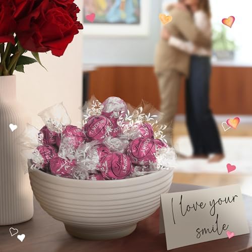 Lindt LINDOR Valentine's Strawberries and Cream White Chocolate Candy Truffles, 5.1 oz. Bag