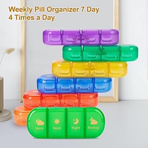 MURRI&MURRDI 7-Day Pill Organizer with 28 Cells, Large Weekly Pill Case for 4 Daily Compartments, Moisture-Proof Travel Pill Box for Vitamins, Medications, Supplements, Multi-Color