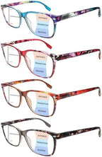 Progressive Multifocus Reading Glasses for Women, Pattern Print Blue Light Block Stylish Ladies Computer Readers